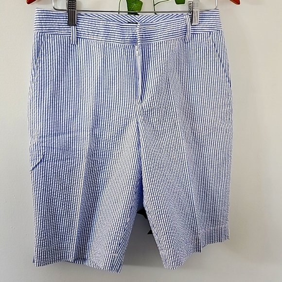 Chaps Blue White Striped Seersucker Bermuda Shorts - Picture 1 of 8